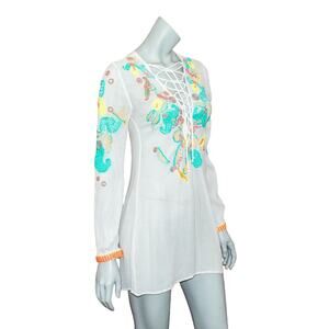 NFC New Friend Colony Lacy-Up Boho Top Floral Embroidered Size XS